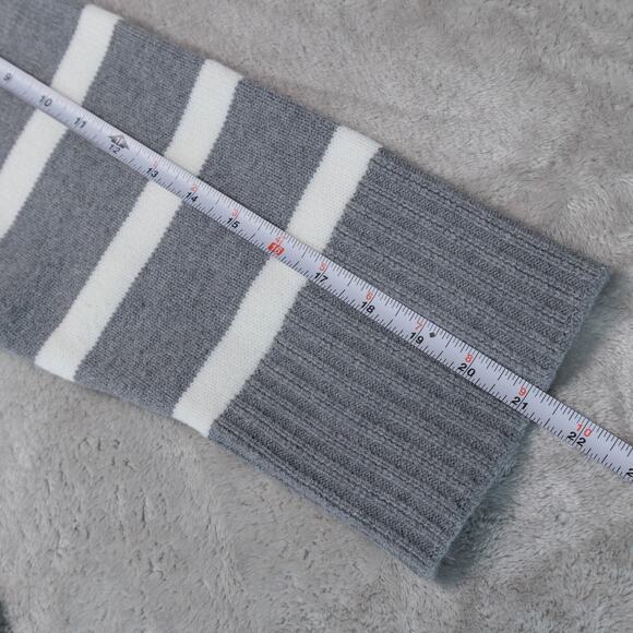 H&M Loose Fit Heather Gray Ivory Striped Crewneck Sweater Womens Size L - Picture 6 of 10